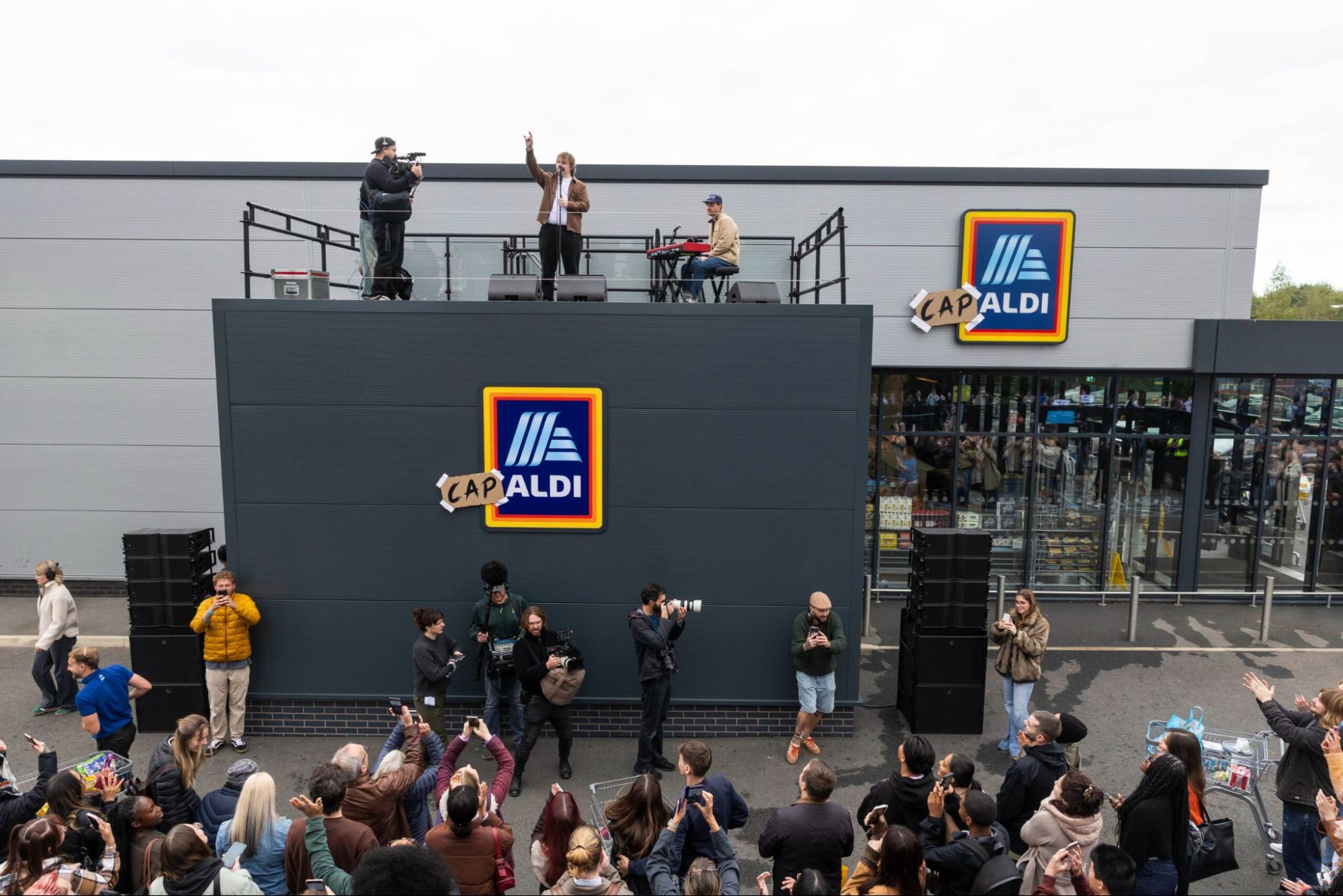 Lewis Capaldi surprise concert at Aldi store rooftop