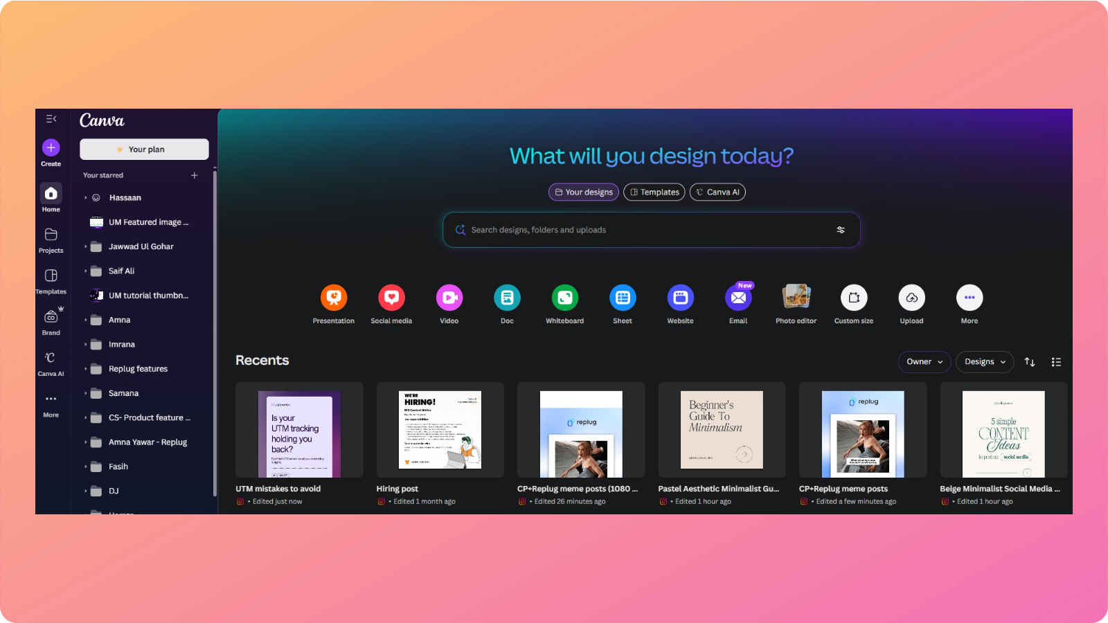 Canva main user interface