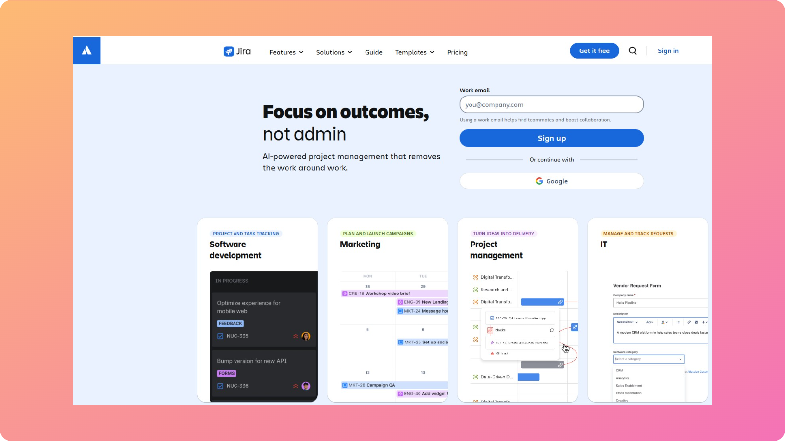 Jira software landing page