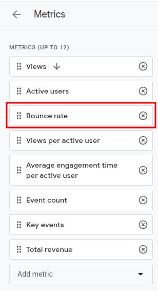 Adding Bounce rate metric - GA4