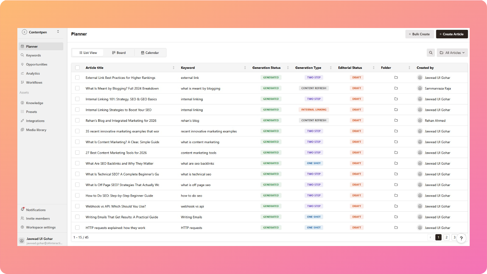 Contentpen main interface - Contentpen.ai