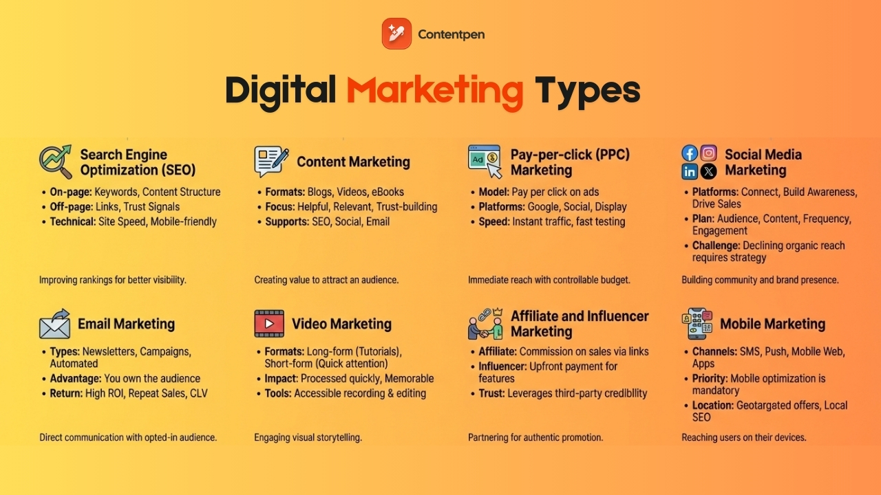 Digital marketing types - Contentpen.ai