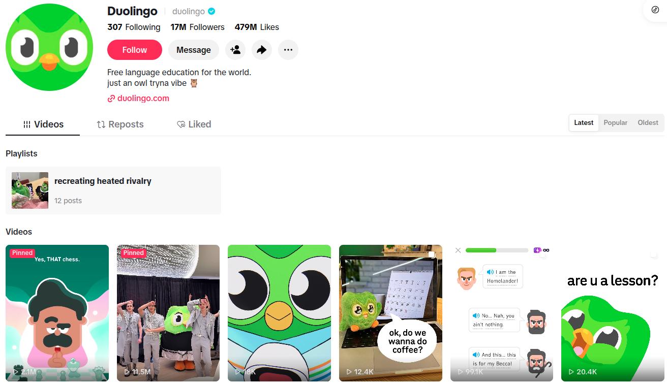 Duolingo TikTok following.