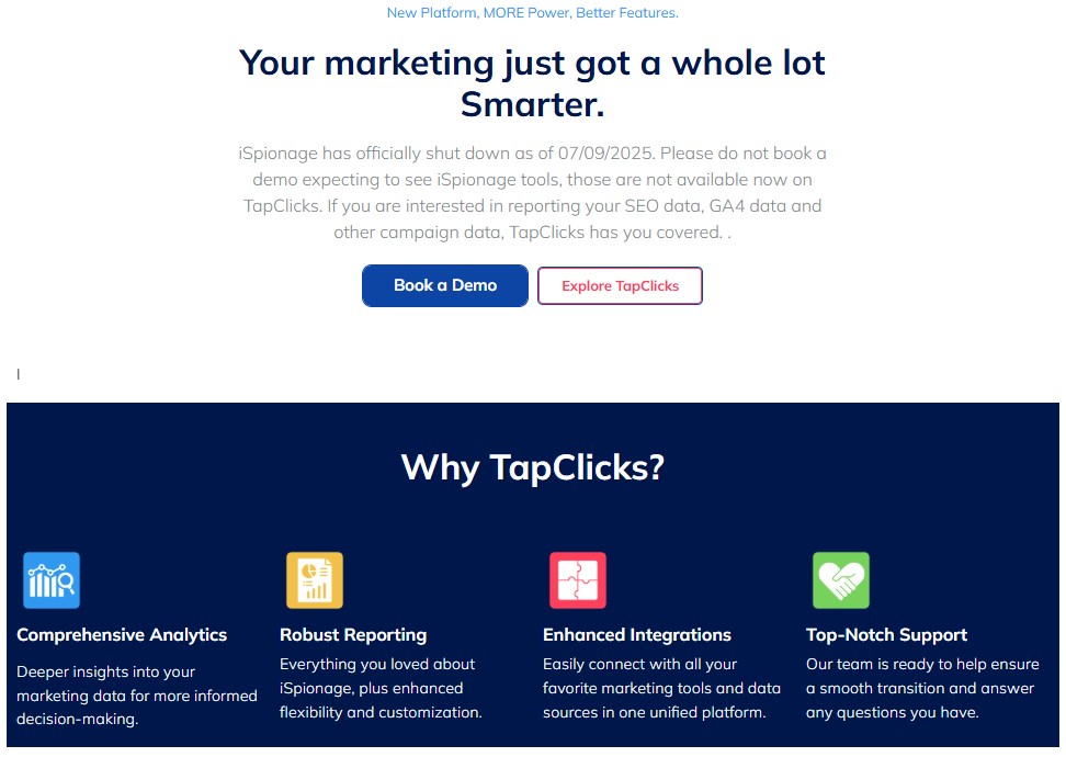 TapClicks landing page