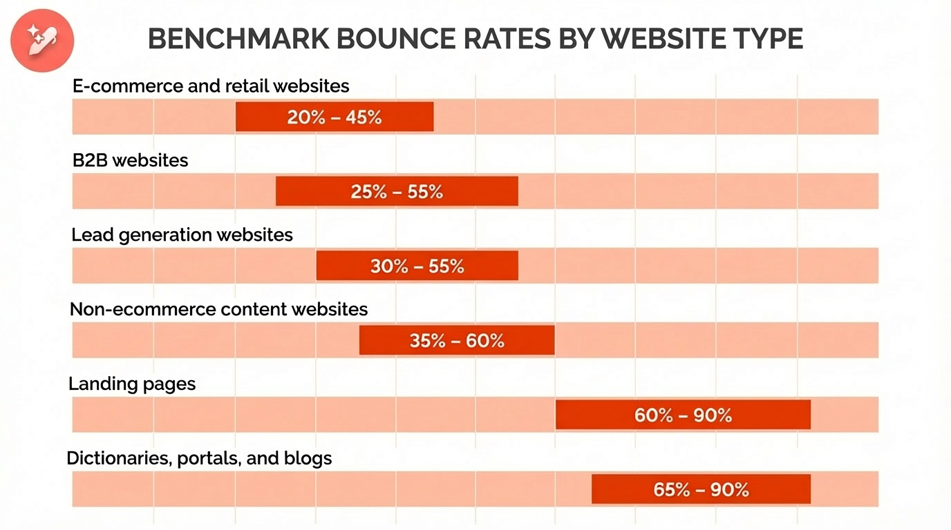 Benchmark bounce rates by website type - Contentpen.ai