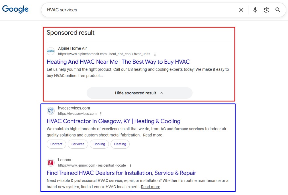 Paid vs organic search results
