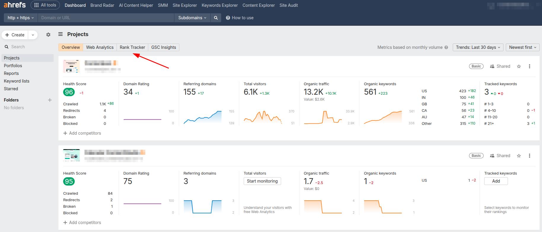 Main interface - Ahrefs.com