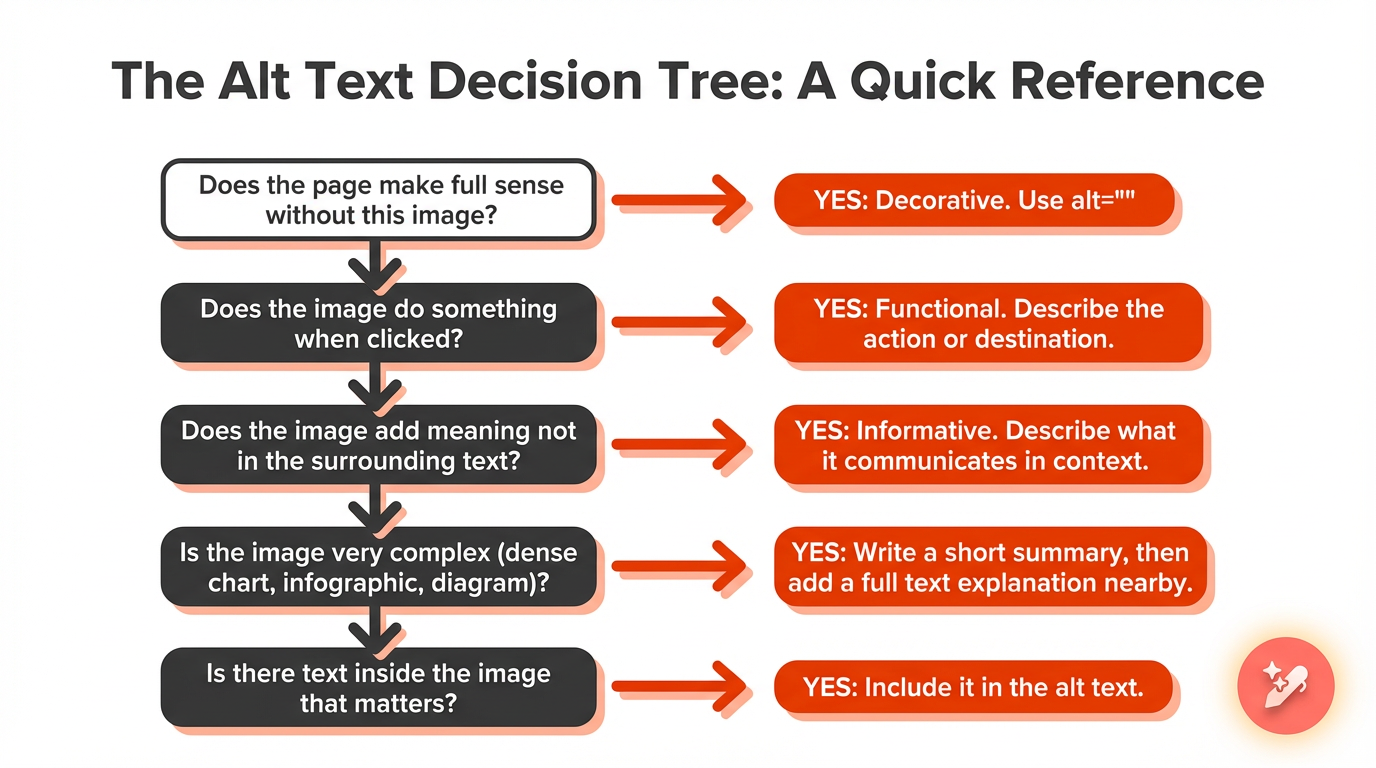 Decision tree showing which alt text to use and when - Contentpen.ai.