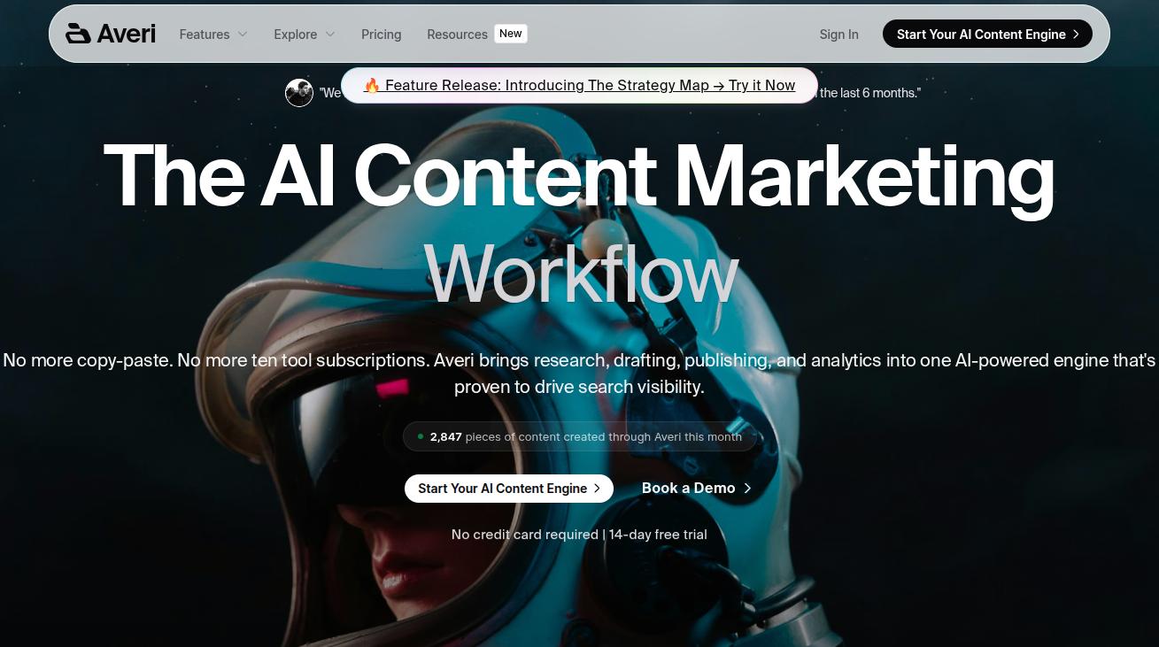 Averi main landing page.