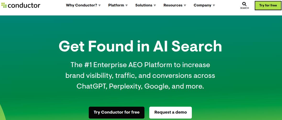 Conductor AEO platform main landing page.