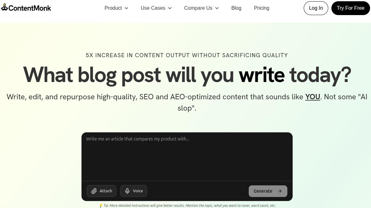 ContentMonk main tool interface.