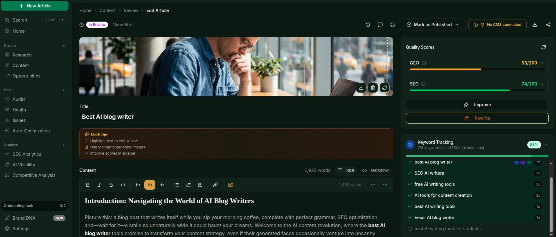 Frase writing interface