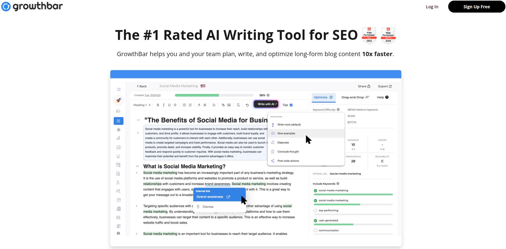 Growthbar main landing page.