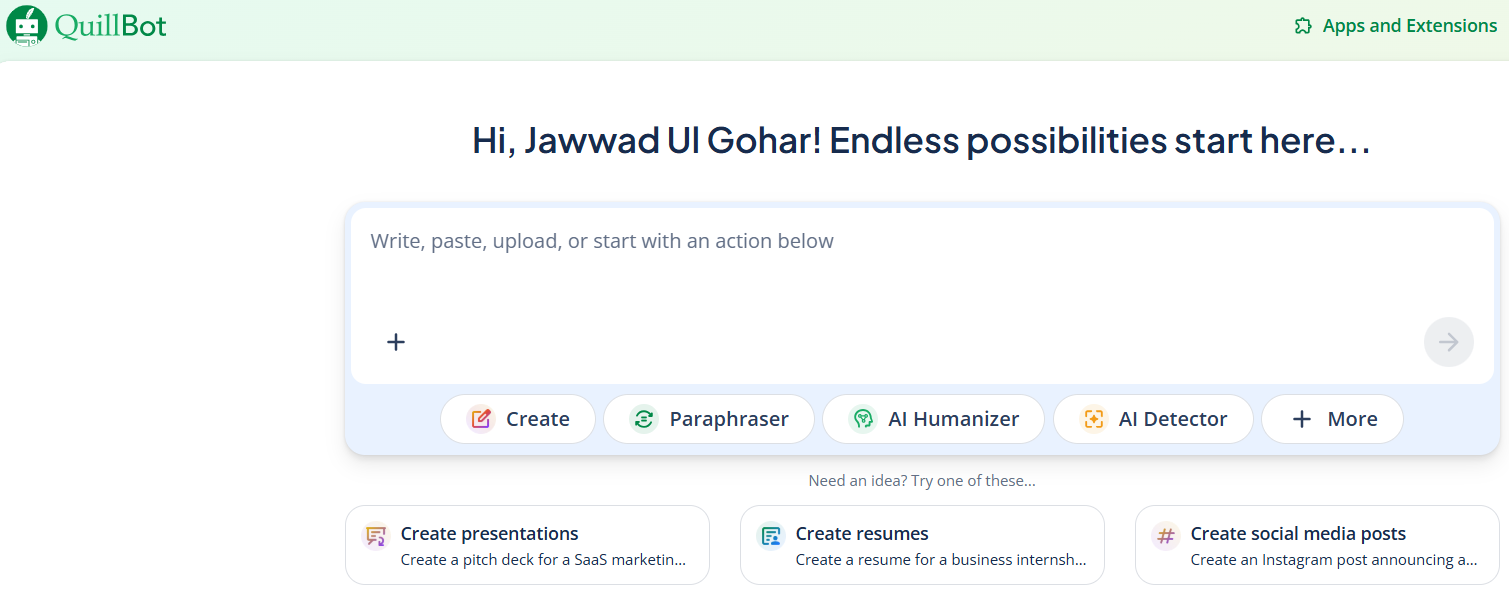QuillBot main interface