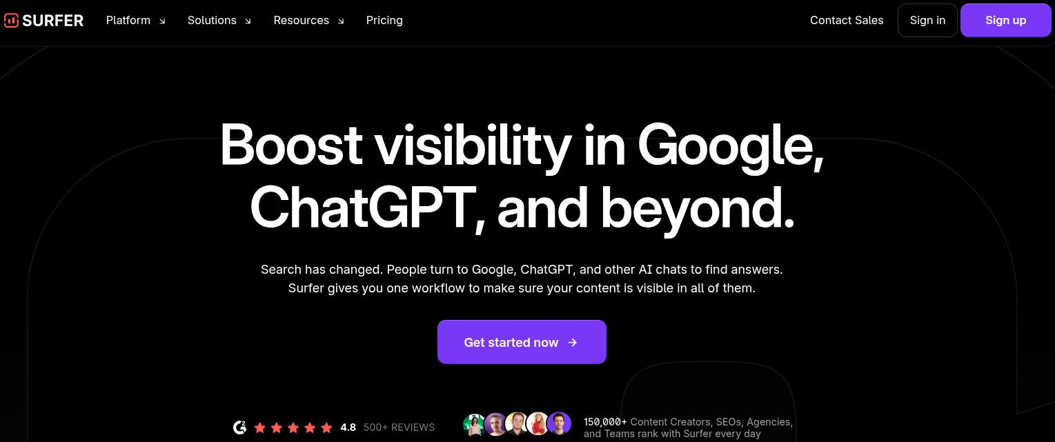Surfer SEO landing page