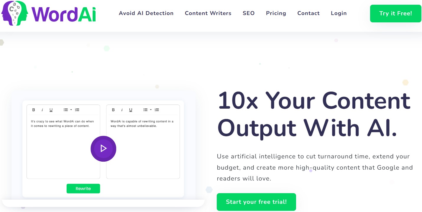 WordAi landing page
