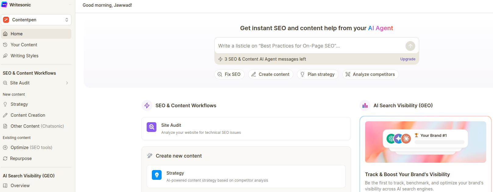 Writesonic main interface