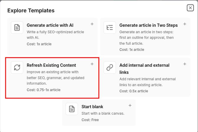 Contentpen's content refresh option highlighted in a tab.