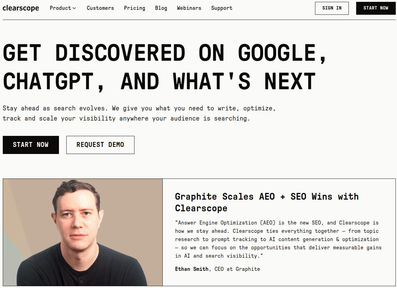 Clearscope landing page.