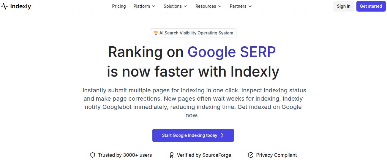 Indexly landing page.