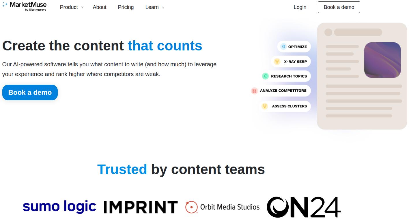 MarketMuse landing page.
