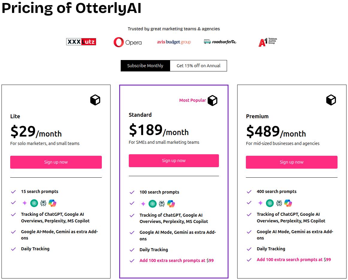 OtterlyAI pricing details.