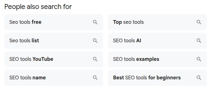 'People also search for' box for the seed keyword 'SEO tools.'
