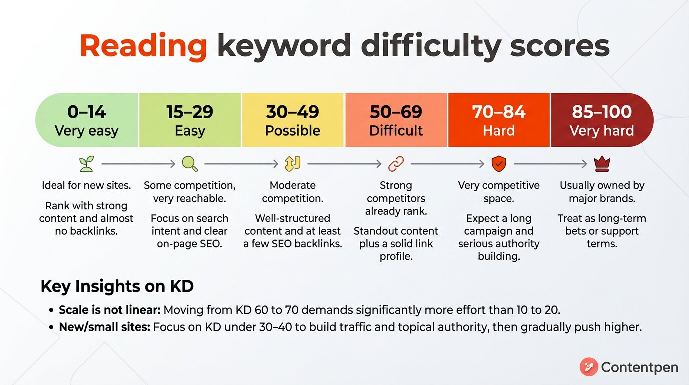 How to read keyword difficulty score in SEO tools.
