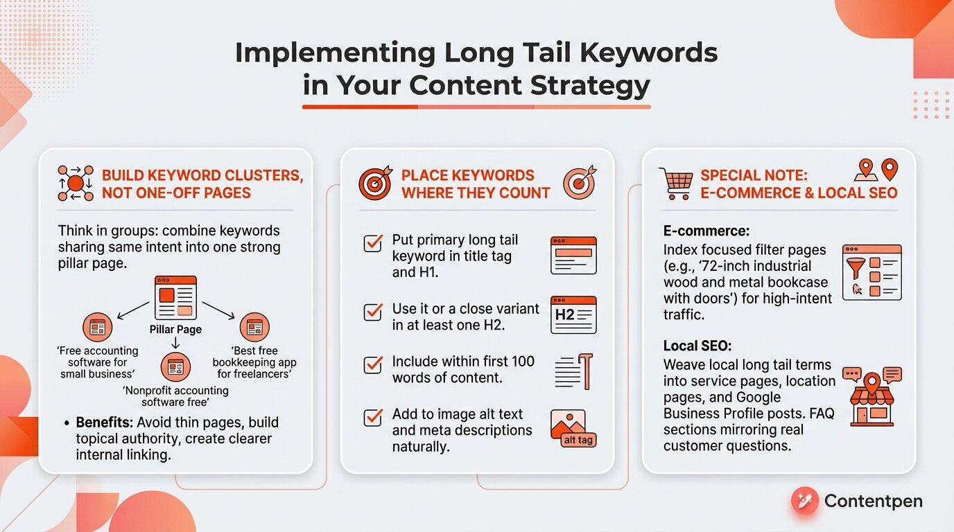Implementing long tail keywords in content strategy - Contentpen.ai.
