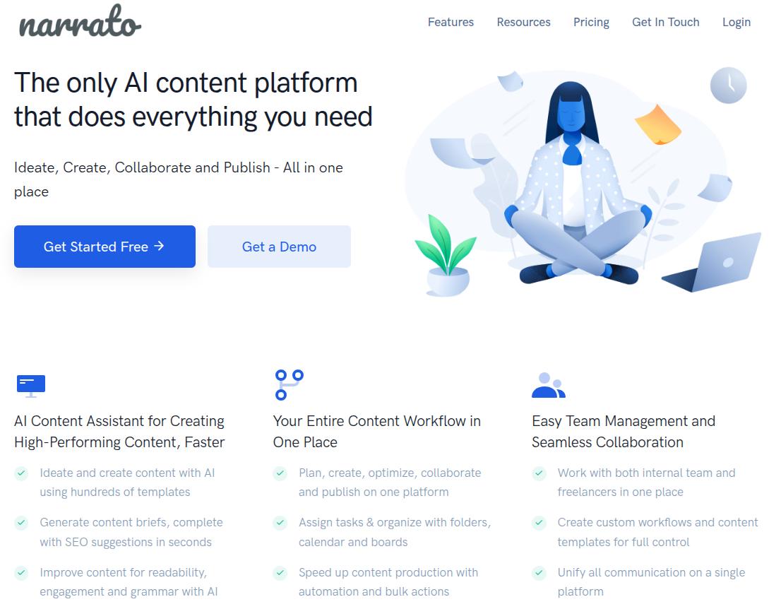 Narrato landing page.