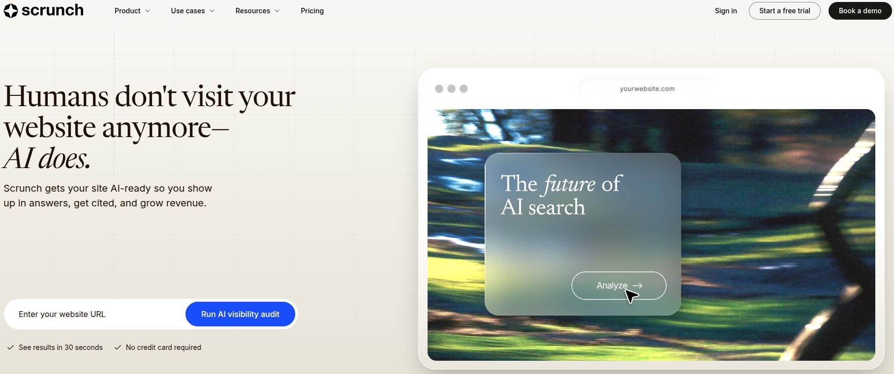 Scrunch AI landing page.