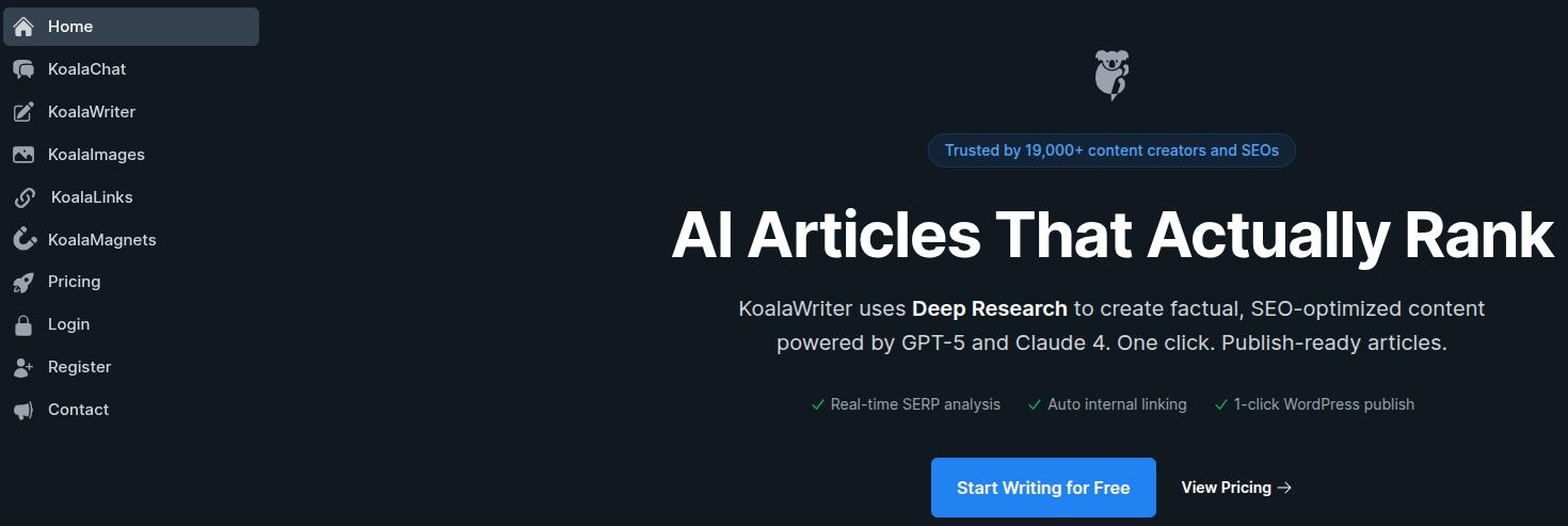 Koala AI landing page.