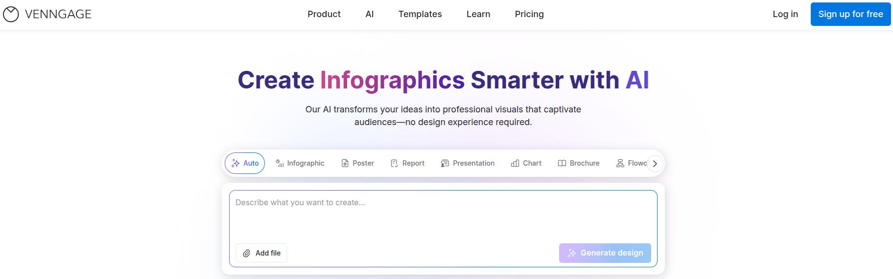 Venngage AI landing page.