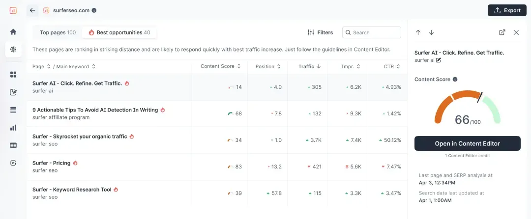 Surfer SEO Content Audit.