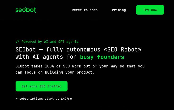 SEObot landing page.