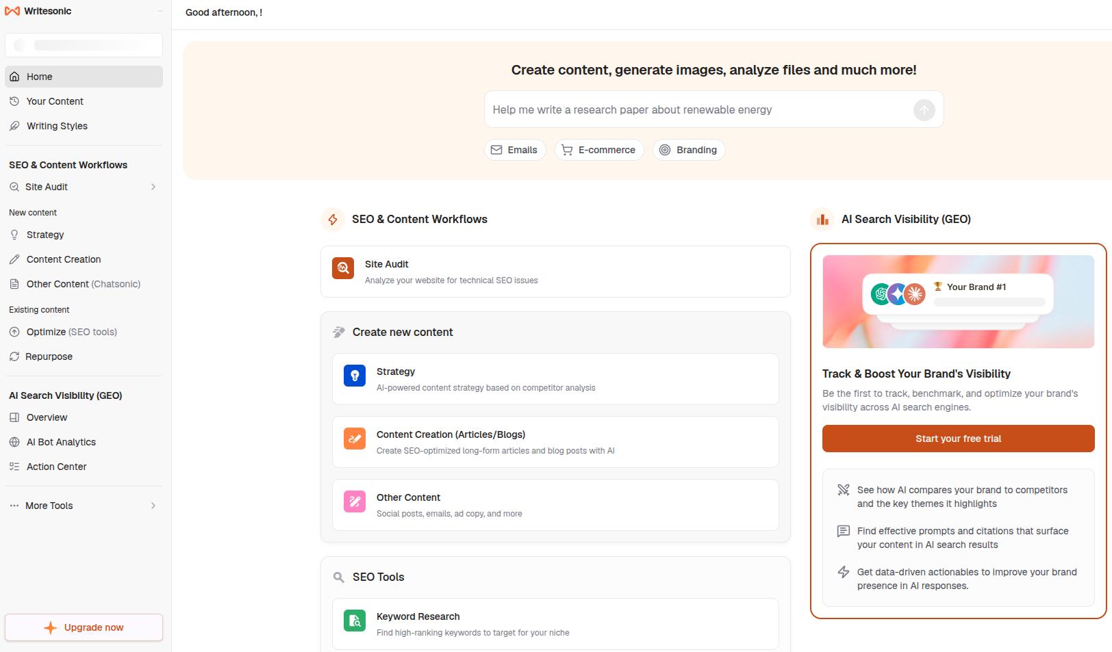 Writesonic main interface.