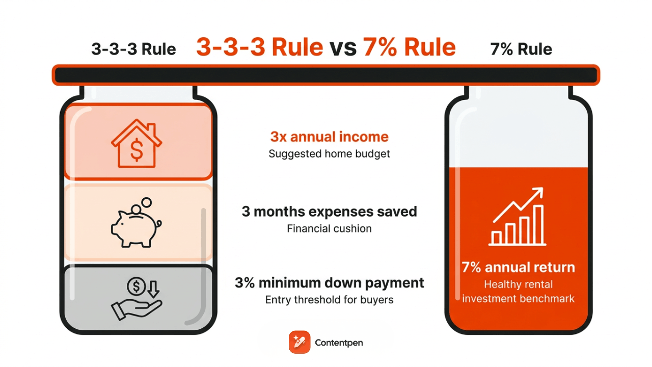 The 3-3-3 rule and 7% rule in real estate  used for blog topics.