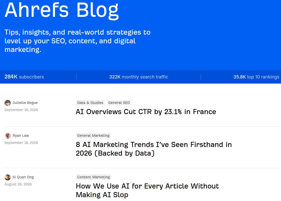 Ahrefs product blog example.