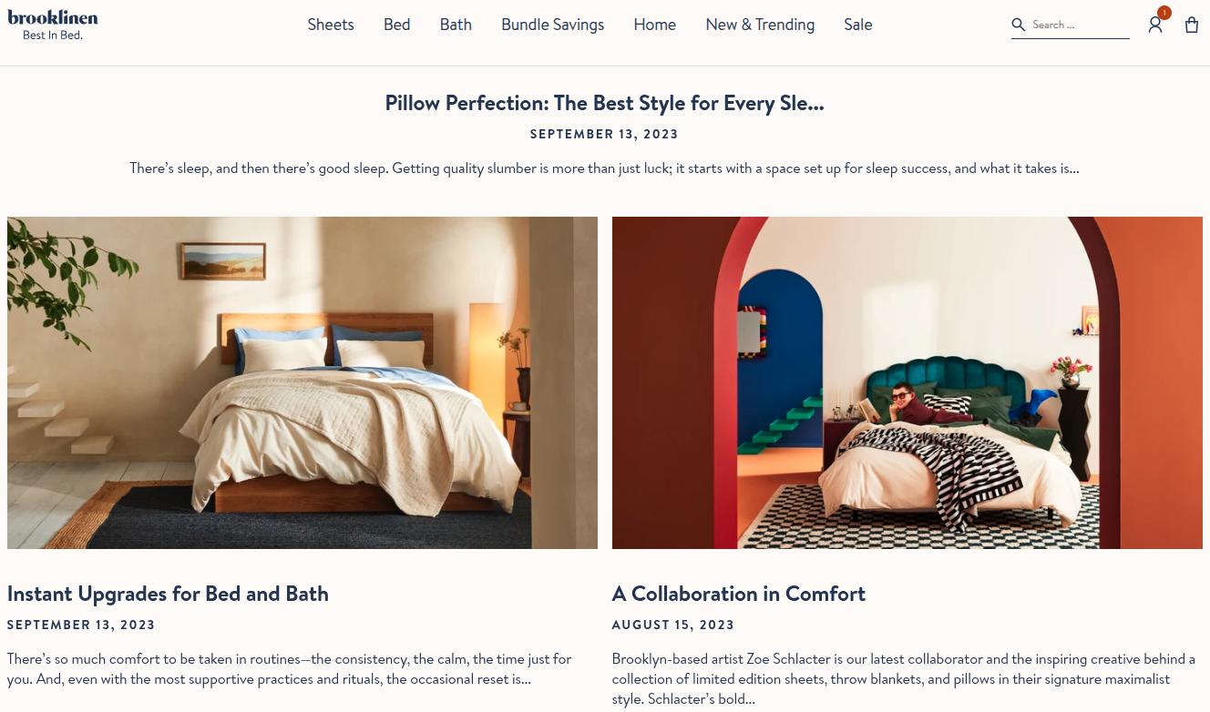 Brooklinen's 'Brookliving' product blog example.