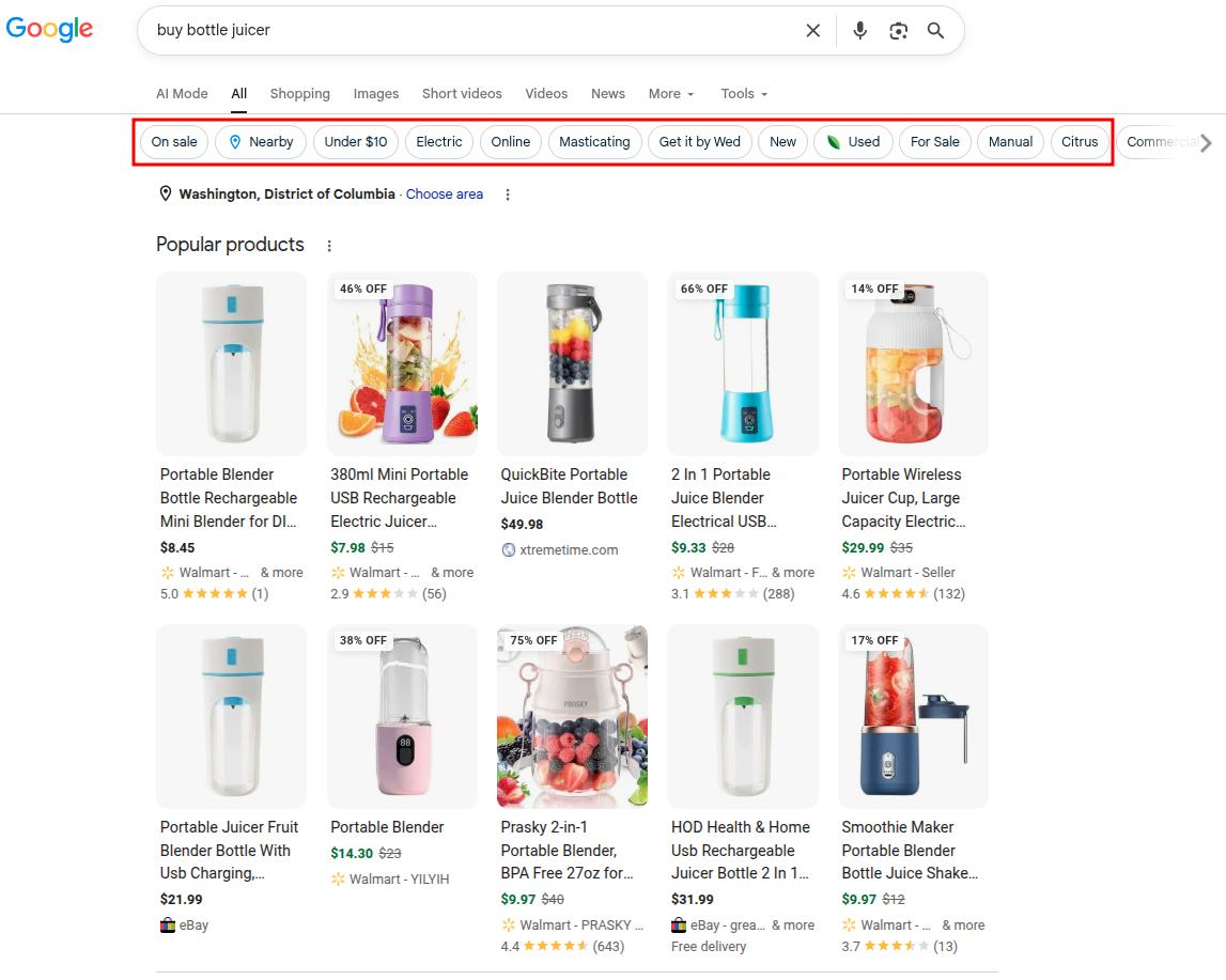 'Buy bottle juicer' example with semantic keywords highlighted.