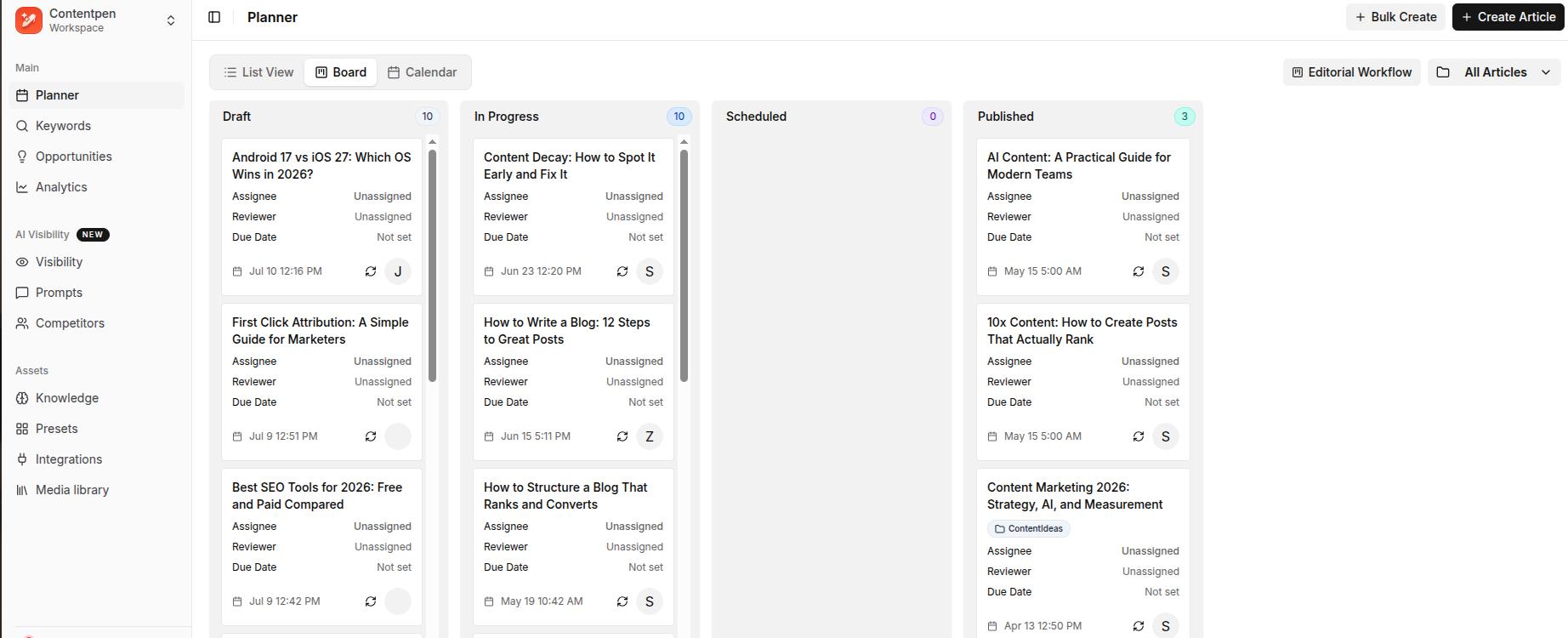 Contentpen interface for content calendar.