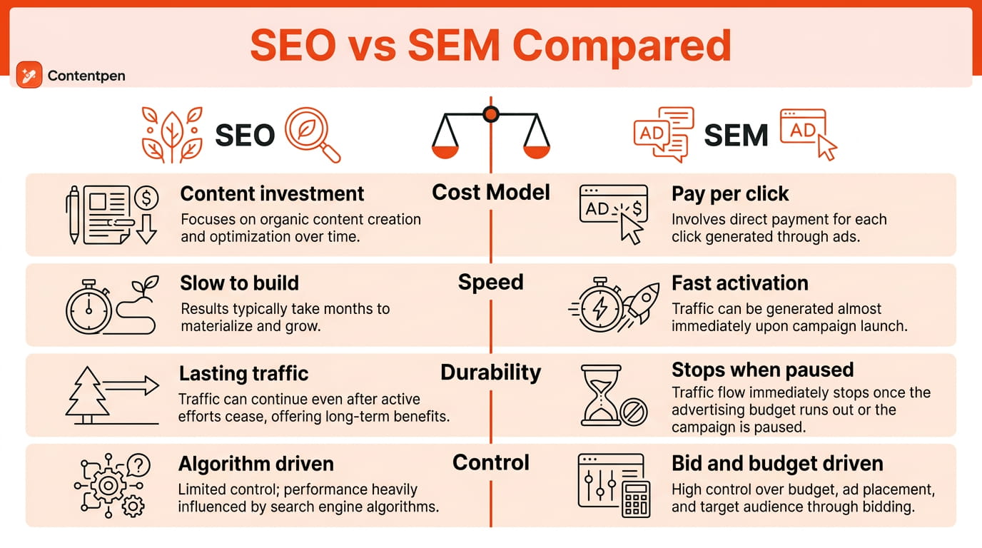 SEM vs. SEO comparison.