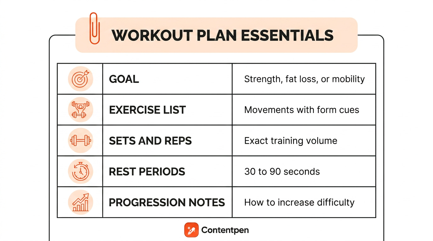 Workout plan template to be included in your fitness blog.