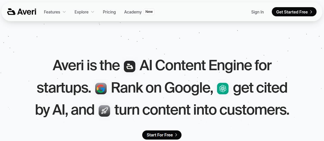 Averi landing page.