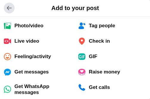 Add different elements to your post - Facebook.