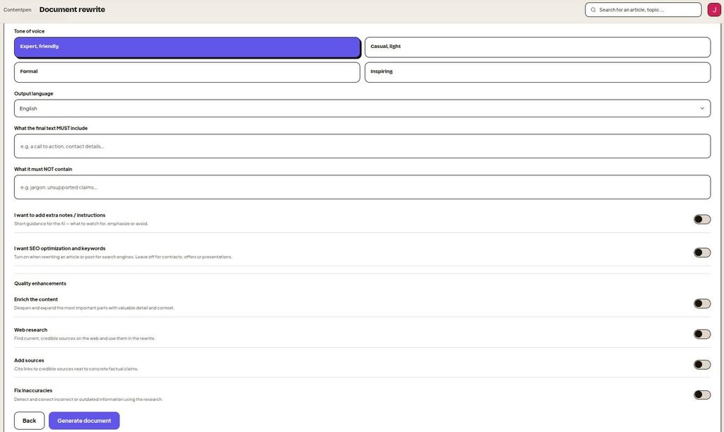 Rewriter.io 'Document Rewrite' feature.