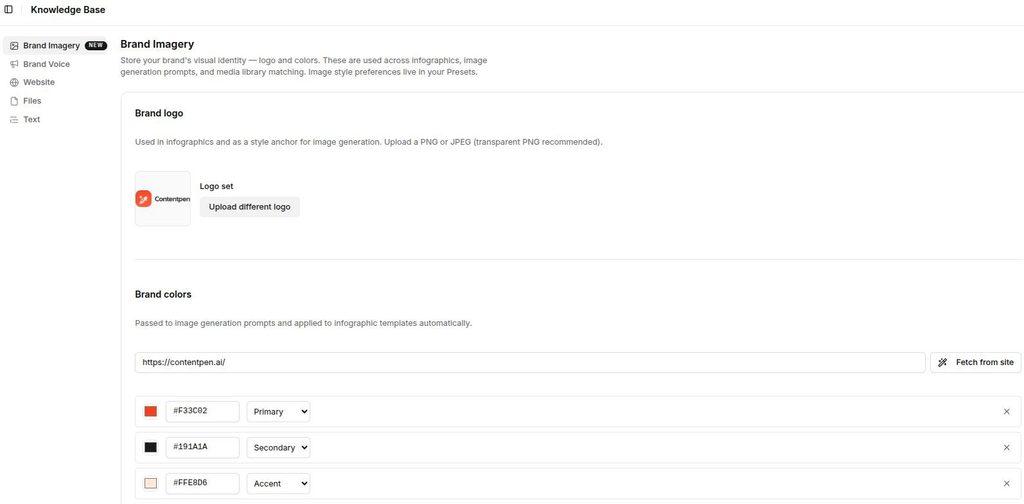 Brand imagery settings in Contentpen.ai.