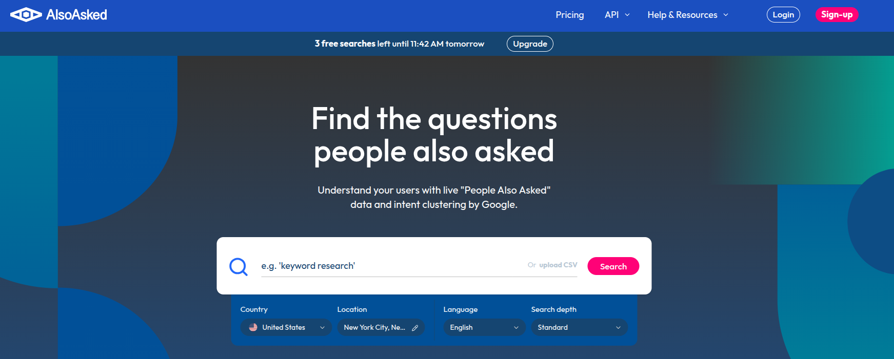 AlsoAsked landing page.
