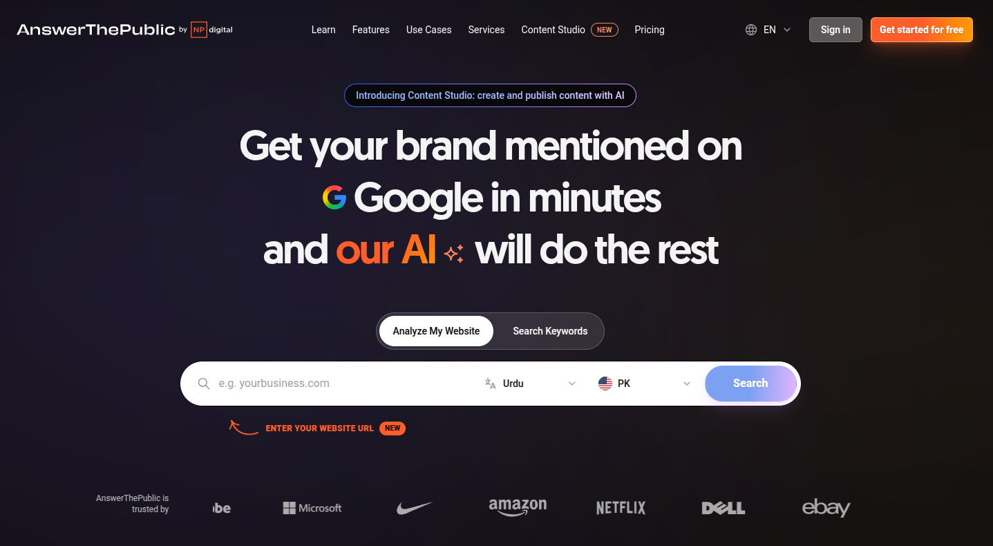 AnswerThePublic landing page.