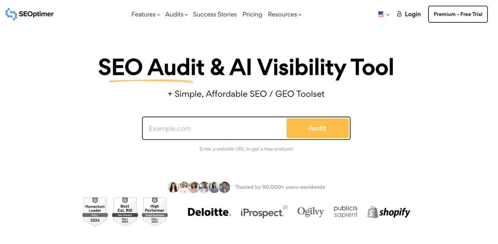 SEOptimer landing page.